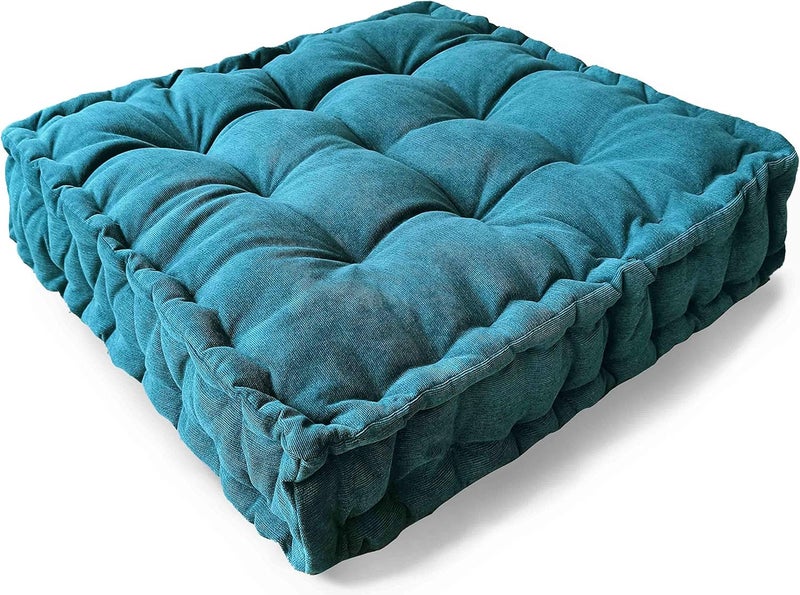 Verpert Floor Pillow 25x25 Inch, Square Meditation Cushion Floor Seating for Adults, Oversized Tufted seat Cushion Reading Nook for Kids, Yoga Meditation Pillow for Sitting on Floor (Turquoise) - Image 1